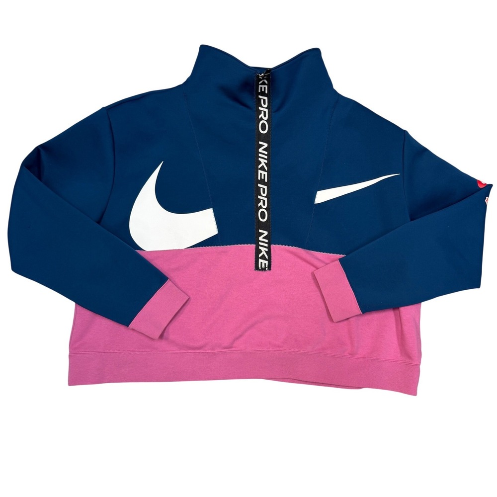 Nike Pro Womens Plus 1X Colorblock Quarter Zip Pullover Blue Pink CT0549-432